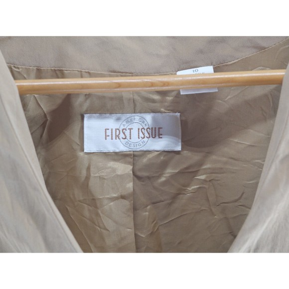First Issue American Design khaki Blazer Jacket Padded Shoulders Size 10 Silk - Picture 2 of 6